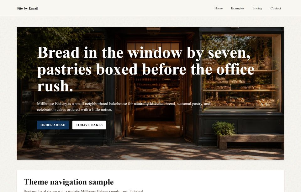 High-resolution screenshot of the Millhouse Bakery heritage local example page