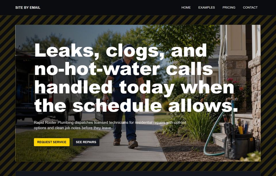 High-resolution screenshot of the Rapid Rooter Plumbing high-vis service example page