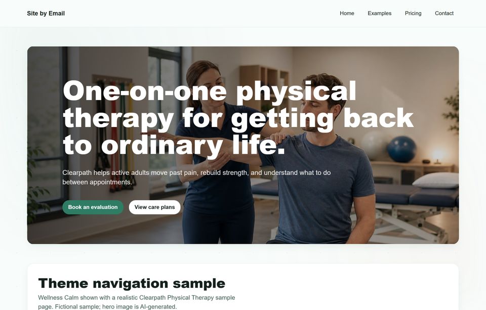 High-resolution screenshot of the Clearpath Physical Therapy wellness calm example page