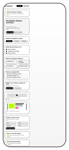 Mobile-style preview of the Brutalism theme example