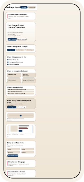 Mobile-style preview of the Heritage Local theme example
