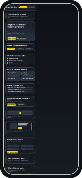 Mobile-style preview of the High-Vis Service theme example